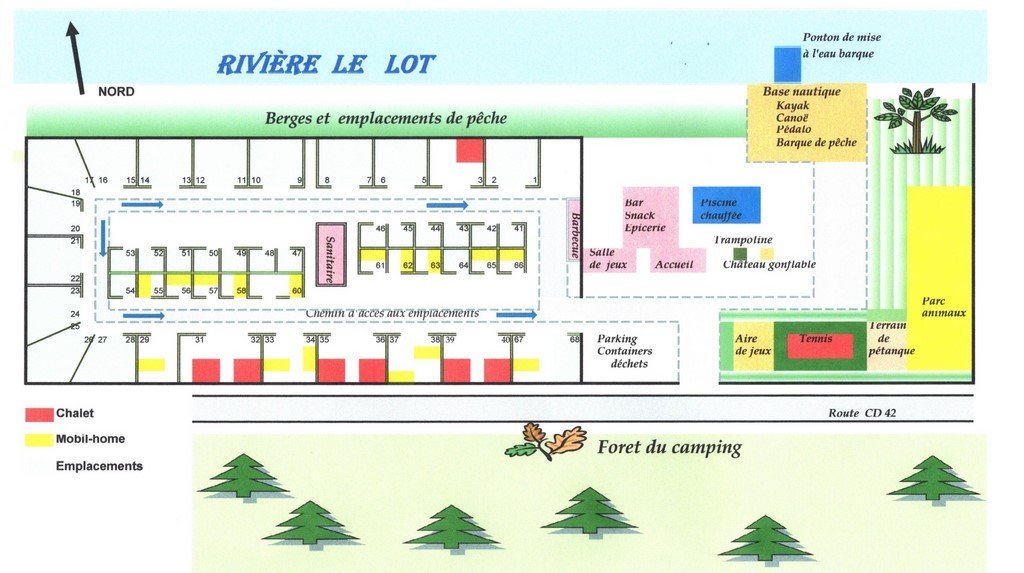 Plan du camping roquelongue dans l'Aveyron